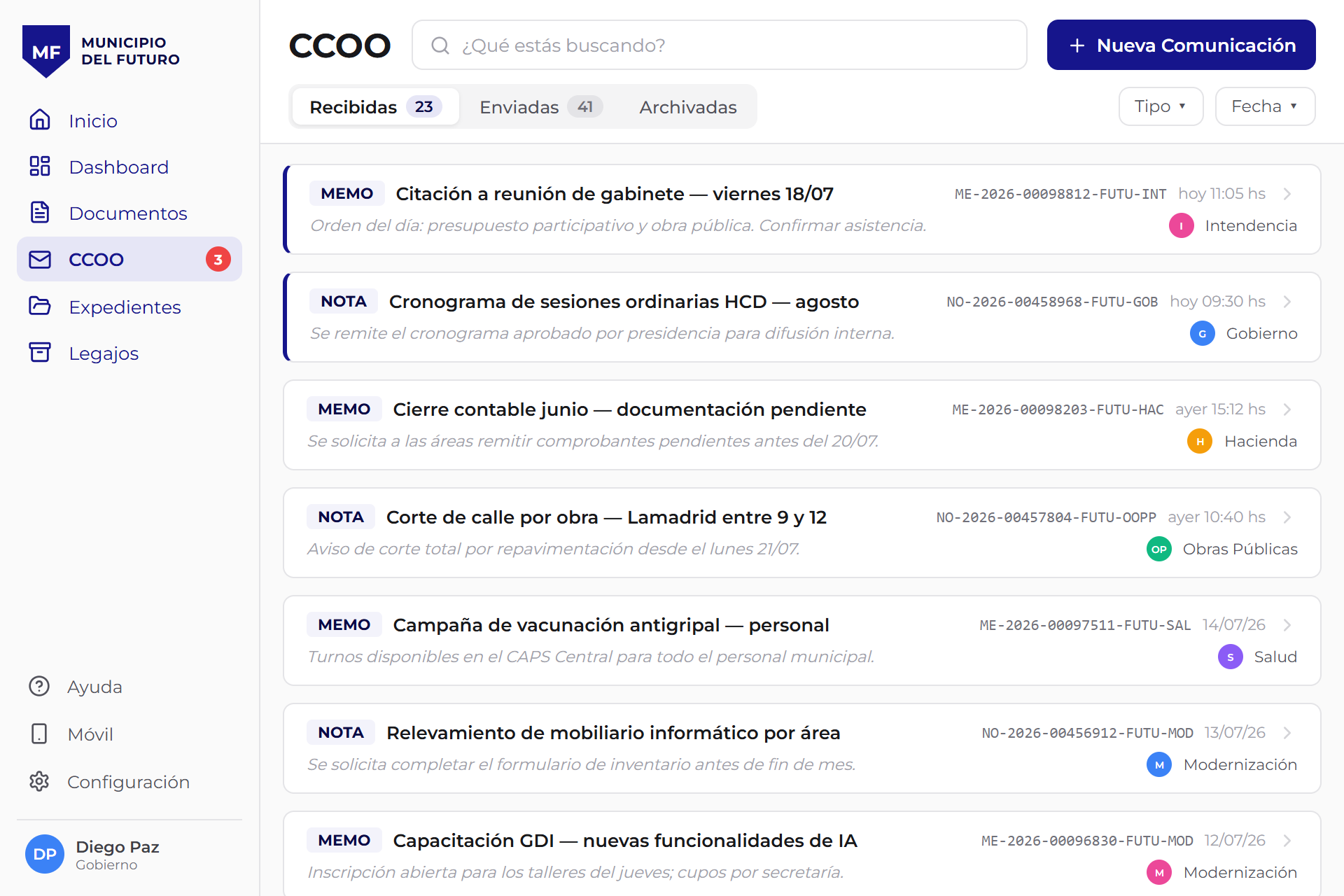 Comunicaciones oficiales entre reparticiones