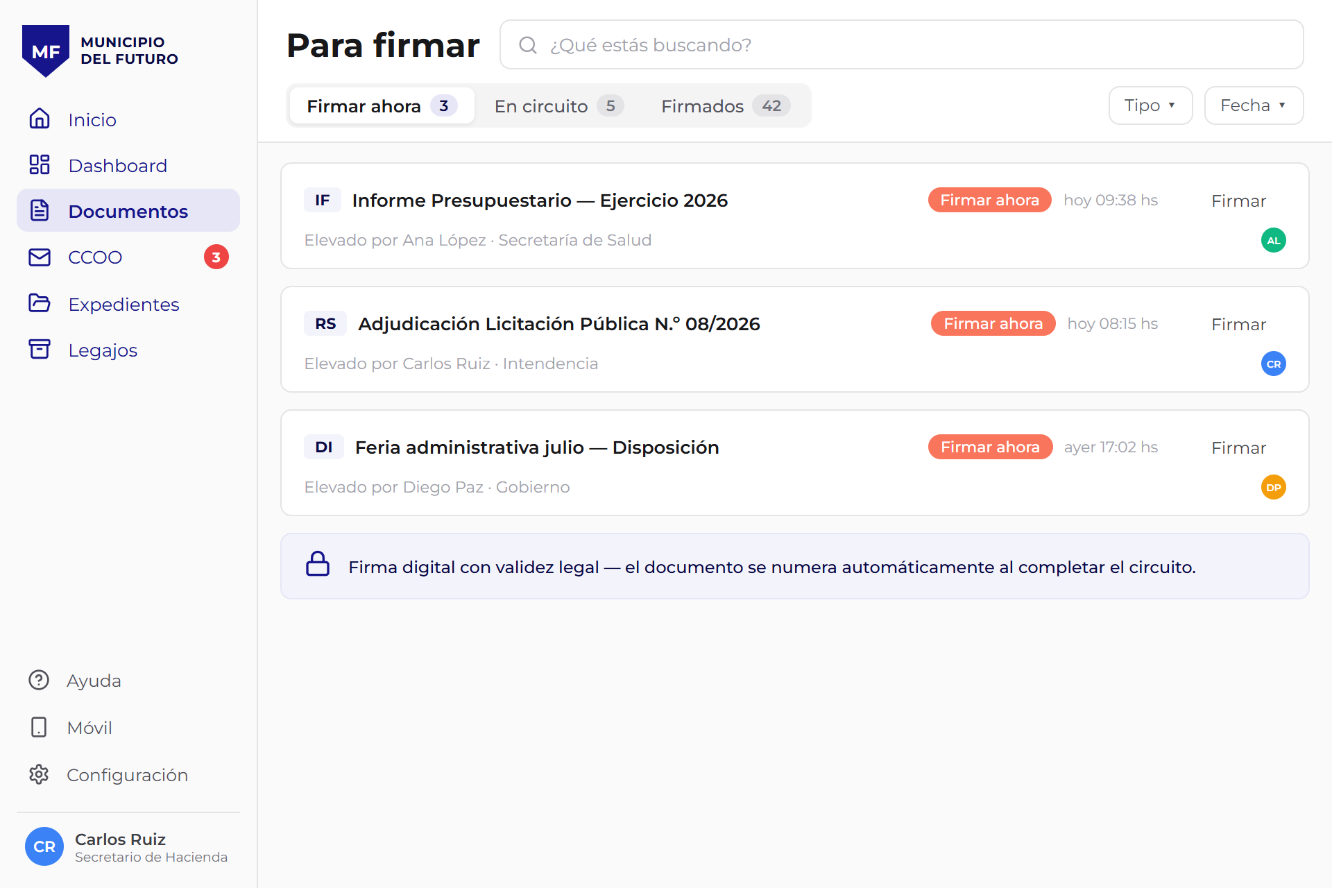Documentos pendientes de firma digital